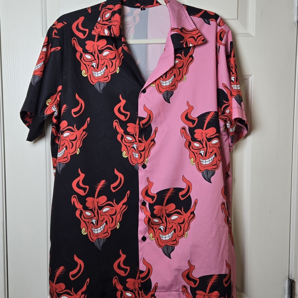LG Devil Button Down Shirt Casual OR DRESSY BOLD HARAJUKU STREETWEAR ROCKABILLY - Picture 13 of 17